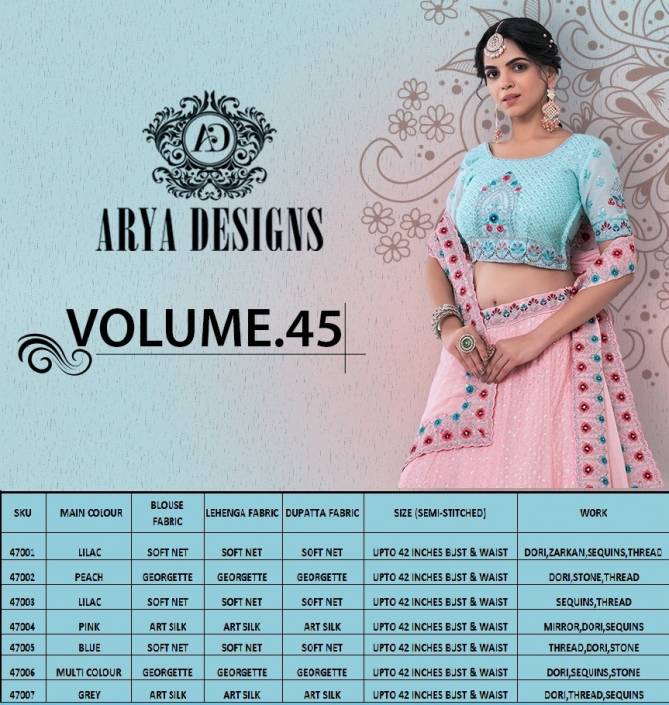 Volume 45 By Arya Designs Party Wear Lehenga Choli Catalog